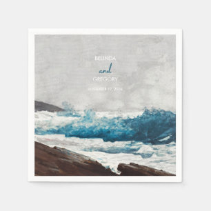 Serviette En Papier Watercolor Beach Ocean Waves Monogram Mariage