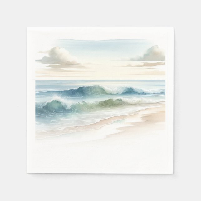 Serviette En Papier Watercolor Beach Waves Rustic Coastal Mariage (Devant)