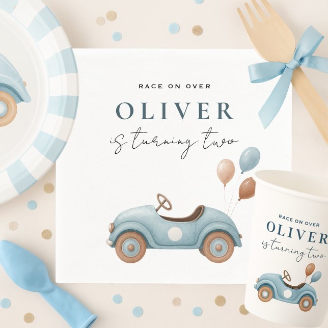 Serviette En Papier Watercolor Blue Car Anniversaire | Enfants (Créateur téléchargé)