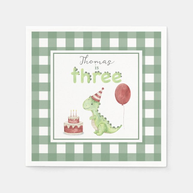 Serviette En Papier Watercolor Dinosaur 3rd birthday (Devant)