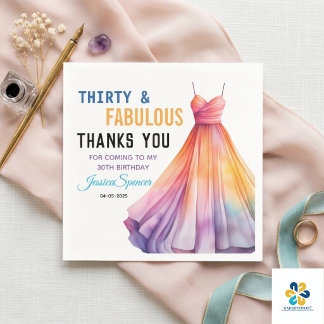 Serviette En Papier Watercolor Dress 30th Birthday Elegant & Feminine 