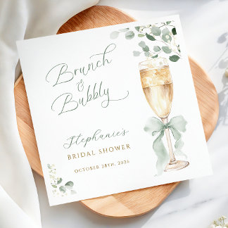 Serviette En Papier Watercolor Eucalyptus Champagne Bridal Shower