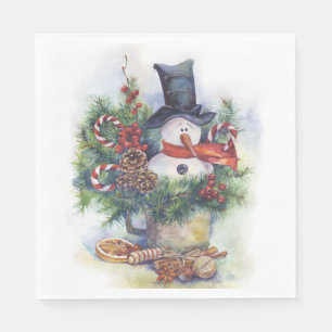 Serviette En Papier Watercolor snowman Christmas tree New Year winter