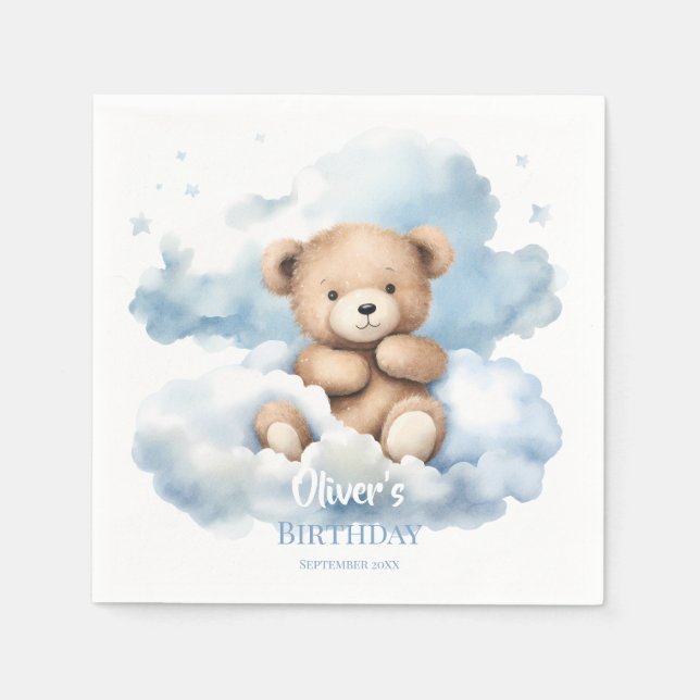 Serviette En Papier Watercolor Teddy Bear Clouds (Devant)
