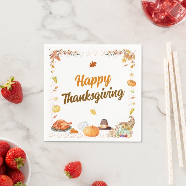 Serviette En Papier Watercolor Thanksgiving (En situation)