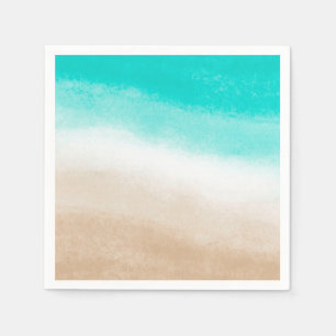 Serviette En Papier Watercolor Turquoise & Tan Elegant Beach Wedding