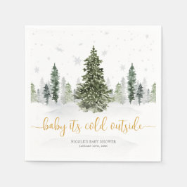 Serviette En Papier Watercolor Winter Forest Gold Baby shower