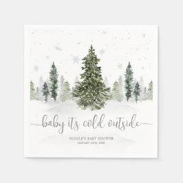 Serviette En Papier Watercolor Winter Forest Grey Baby shower