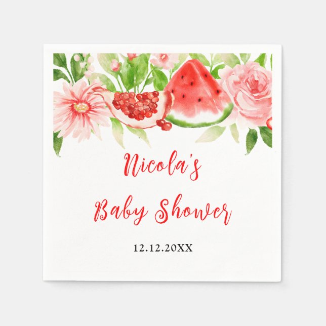 Serviette En Papier Watermelon and Pomegranate Baby Shower (Devant)