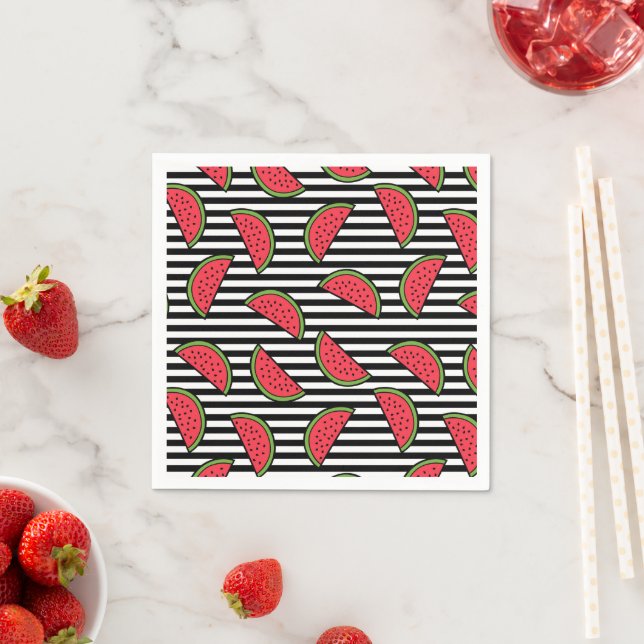 Serviette En Papier Watermelon sur Motif Black & White Stripes (En situation)