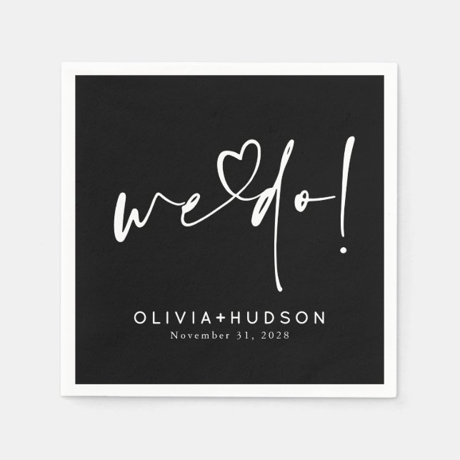 Serviette En Papier We Do Heart Typography Black Wedding  (Devant)