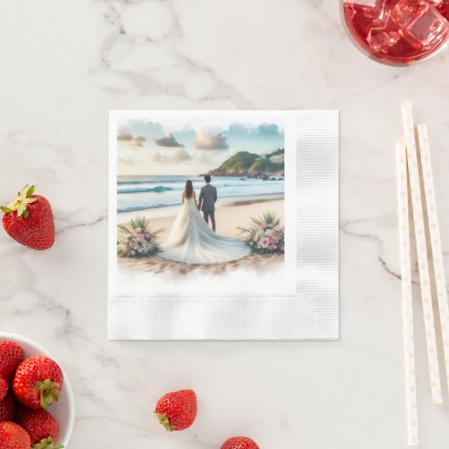 Serviette En Papier Wedding Beach Couple (En situation)