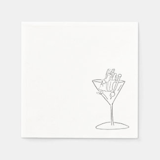 Serviette En Papier Wedding Couple on a Martini Cocktail Napkin