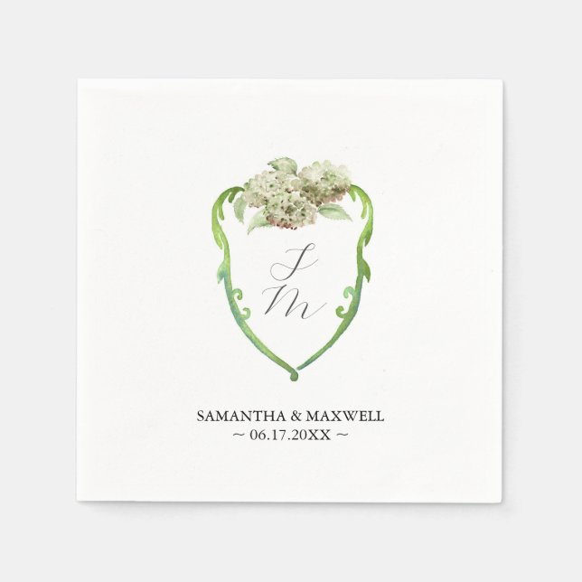 Serviette En Papier Wedding Monogram Napkins Green Hydrangea (Devant)