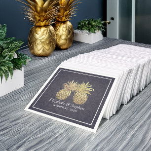 Serviette En Papier Wedding shower Elegant Or Ananas Couple Bleu