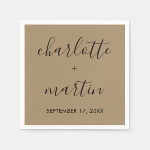 Serviette En Papier Wedding shower Fiançailles de script moderne Kraft