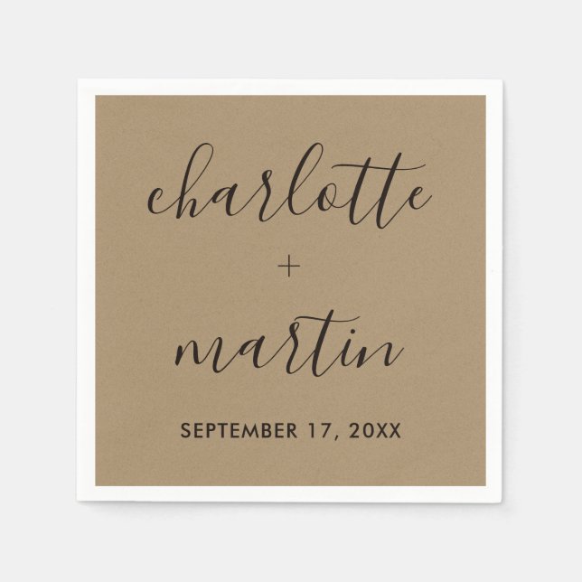Serviette En Papier Wedding shower Fiançailles de script moderne Kraft (Devant)