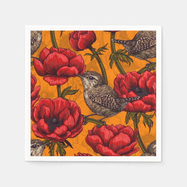 Serviette En Papier Wens dans un jardin d'anémones rouges (Devant)