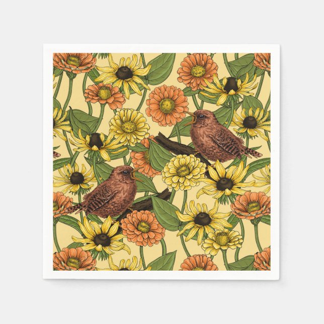 Serviette En Papier Wens et fleurs sur jaune pâle (Devant)