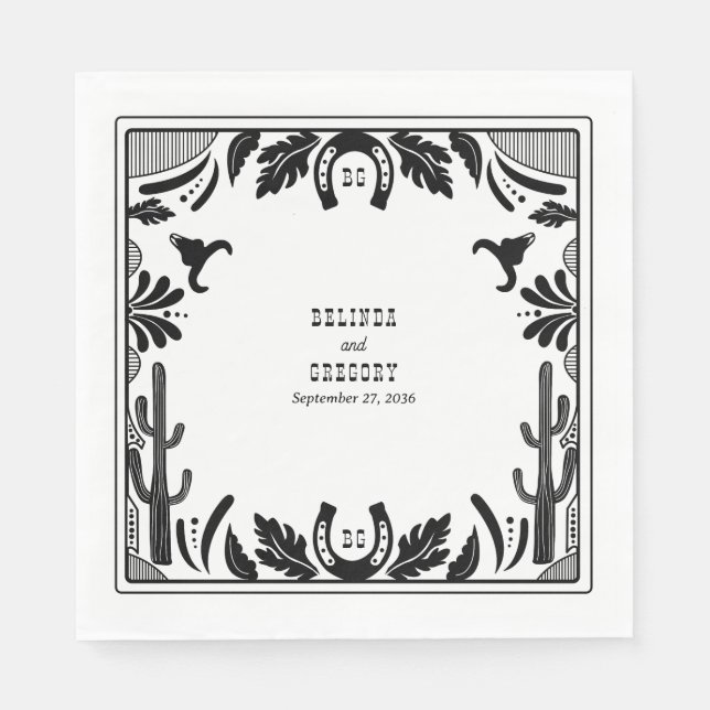 Serviette En Papier Western Country Cowboy Rustique Mariage (Devant)
