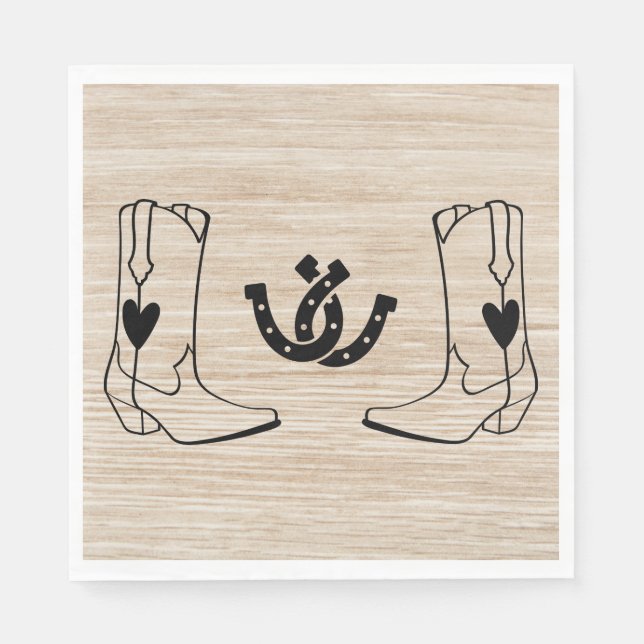 Serviette En Papier Western Cowboy Boot Mariage campagnard Wood Horses (Devant)