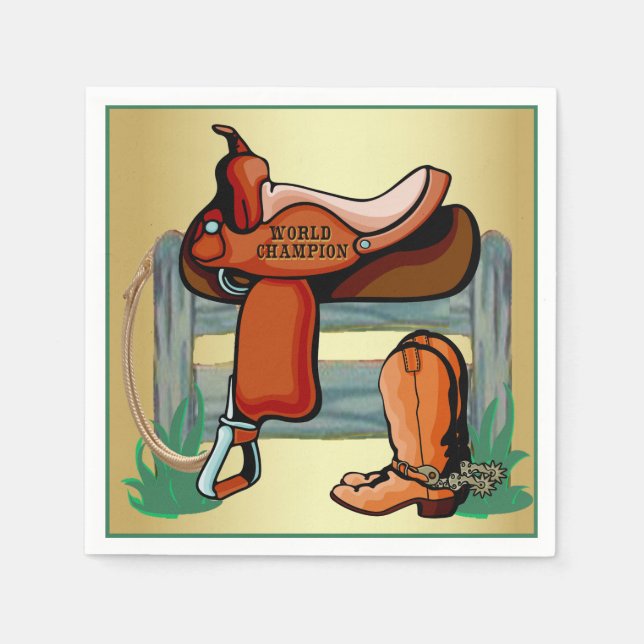 Serviette En Papier Western Cowboy Champion Saddle Boots Rope Party (Devant)