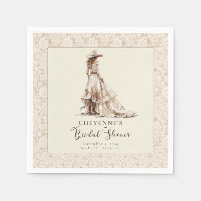 Serviette En Papier Western Cowgirl Boots and Lace Bridal Shower  (Devant)
