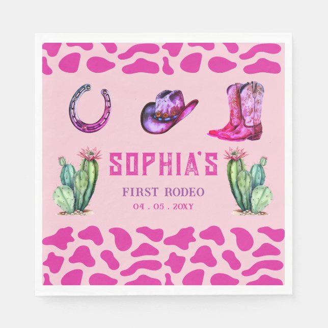 Serviette En Papier Western Cowgirl First Rodeo Rose Girls Anniversair (Devant)