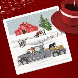 Serviette En Papier Western Farm Ranch Père Noël Cattle and Dog