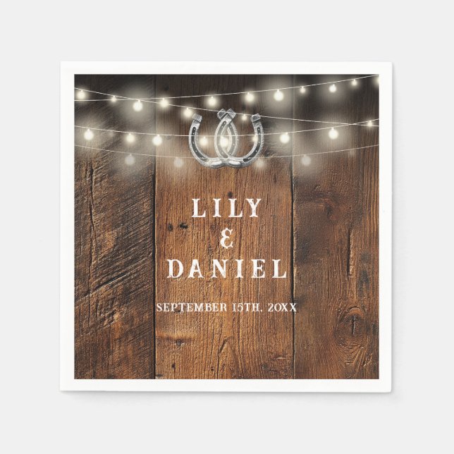 Serviette En Papier Western Horseshoes String Lights Wedding (Devant)