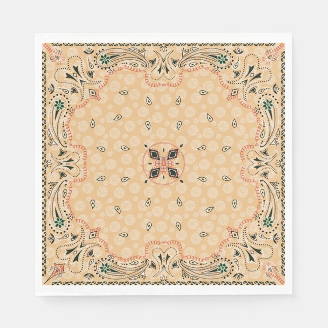 Serviette En Papier Western Paisley Gold Bandana (Devant)