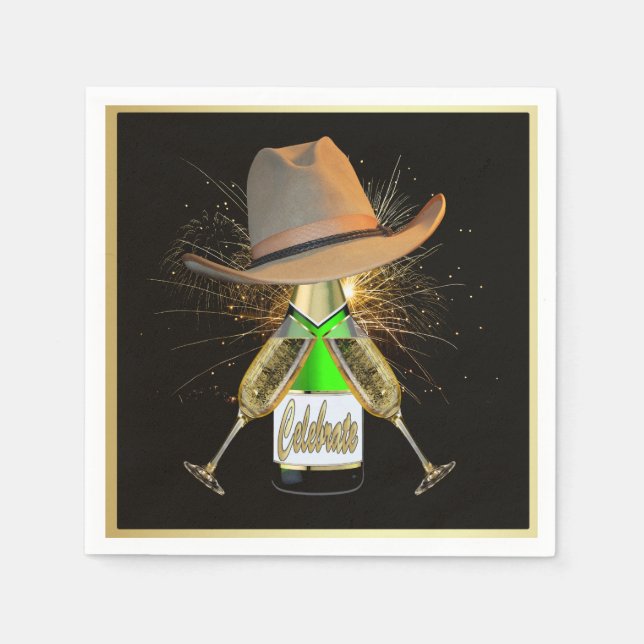 Serviette En Papier Western Party Cowboy Casquette Champagne Frieworks (Devant)