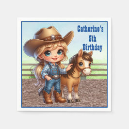 Serviette En Papier Western Party Little Cowgirl Avec Cheval Personnal