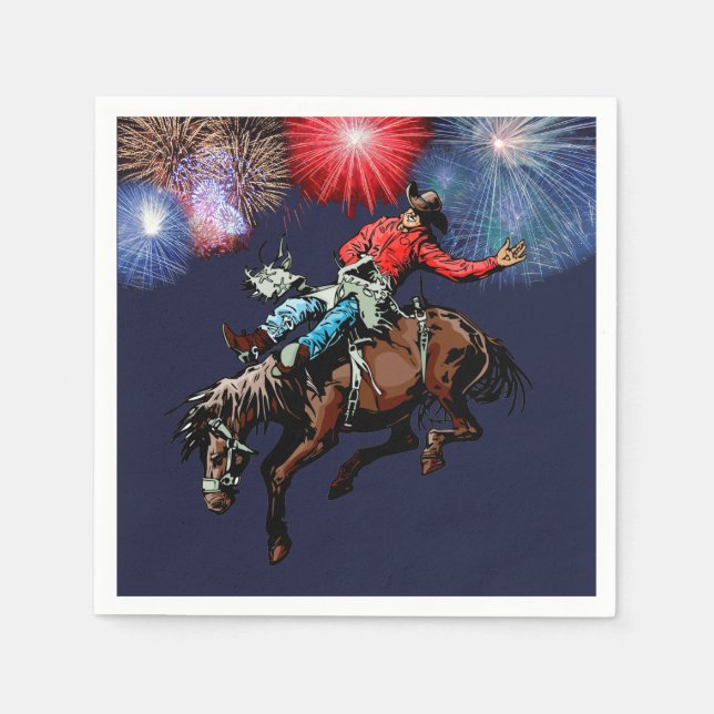 Serviette En Papier Western Party Rodeo Cowboy Bronc Rider Naples (Devant)