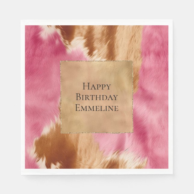 Serviette En Papier Western Pink Cream Gold Brown Cowgirl Cowhide (Devant)