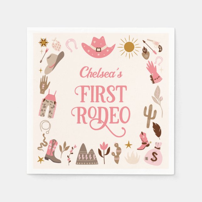Serviette En Papier Western Premier Rodeo Wildwest Cowgirl rose Annive (Devant)