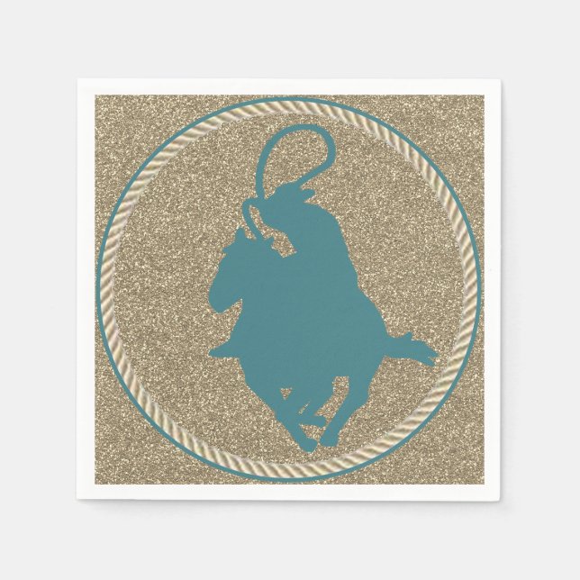 Serviette En Papier Western Rodeo Cowboy Cowgirl Roping (Devant)