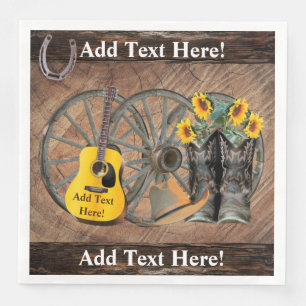Serviette En Papier Western Wagon Wheel Guitar Cowboy bottes tournesol
