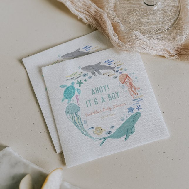 Serviette En Papier Whale Ahoy C'est un Baby shower garçon (Créateur téléchargé)