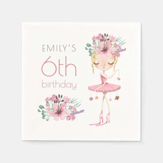 Serviette En Papier Whimsical Ballerina Floral 6e anniversaire Fille d (Devant)