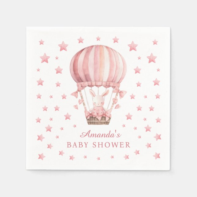 Serviette En Papier Whimsical Bunny Balloon Pink Stars Baby Shower (Devant)
