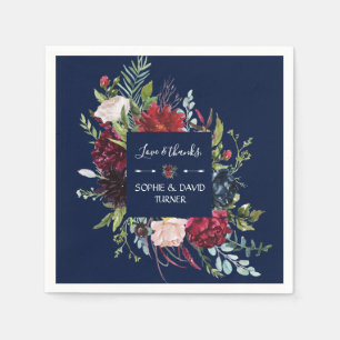Serviette En Papier Whimsical Burgundy Blush Flowers Mariage bleu mari