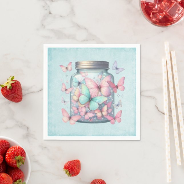 Serviette En Papier Whimsical Butterflies in a Jar (En situation)