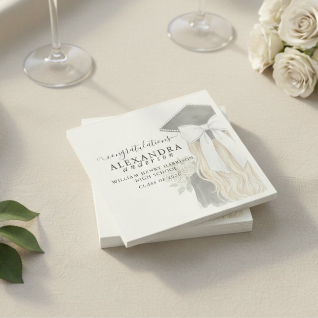 Serviette En Papier Whimsical Calligraphy Graduation Bow (Whimsical Calligraphy Graduation Bow Napkins)