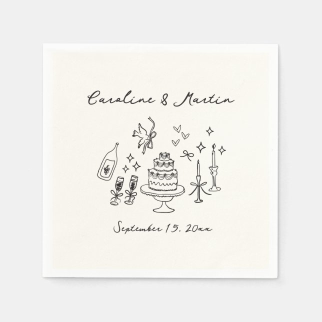 Serviette En Papier Whimsical, dessiné à la main mariage (Devant)