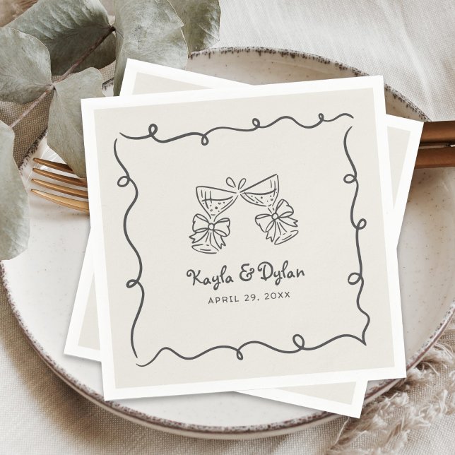 Serviette En Papier Whimsical Doodles Hand Drawn Wavy Frame Wedding (Créateur téléchargé)