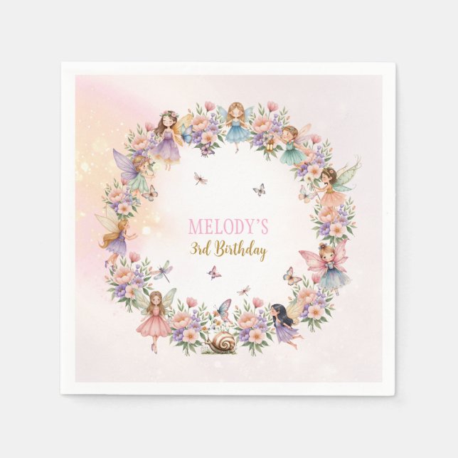 Serviette En Papier Whimsical flower fairy garden 3rd birthday  (Devant)