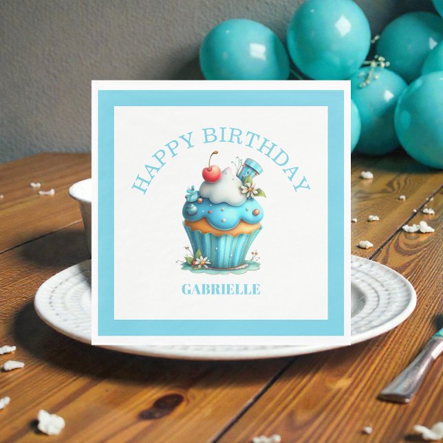 Serviette En Papier Whimsical Fun Teal Birthday  (Créateur téléchargé)