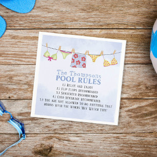 Serviette En Papier Whimsical Funny Summer Family Simple Pool Rules
