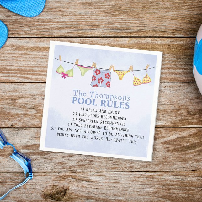 Serviette En Papier Whimsical Funny Summer Family Simple Pool Rules (Créateur téléchargé)
